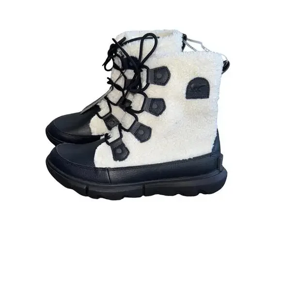 Sorel Explorer II Joan White Black Cozy Faux Fur Insulated Waterproof Boots 10 - Picture 4 of 6